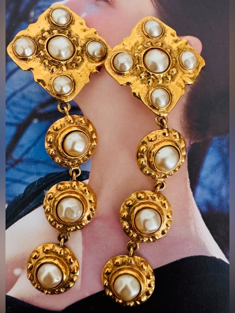 Chanel *RARE* 24K Gold Plated & Pearl Clip on Earrings in Very Good Condition